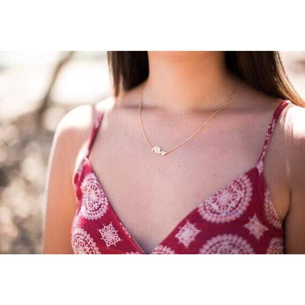 Gold Tone Solid Elephant Pendant Chain‎ Necklace Academia Chic Safari